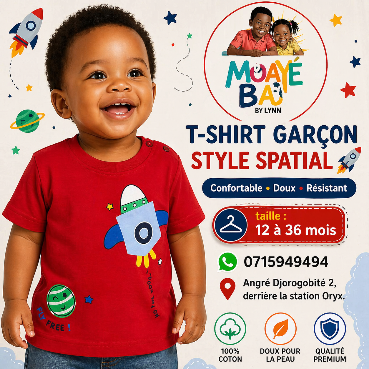 T-shirt Enfant Fusée Spatiale