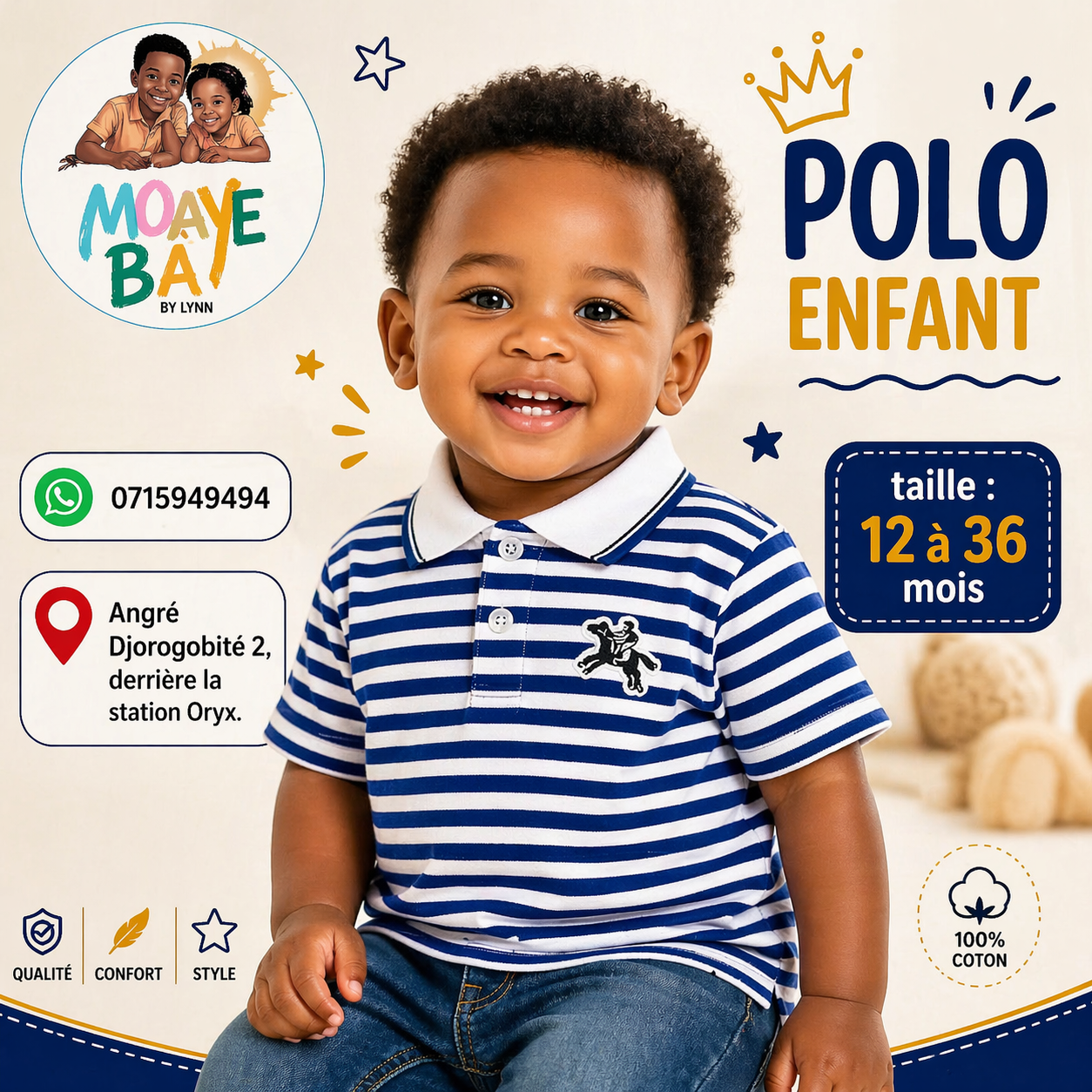 Polo Rayé Garçon avec Logo Brodé