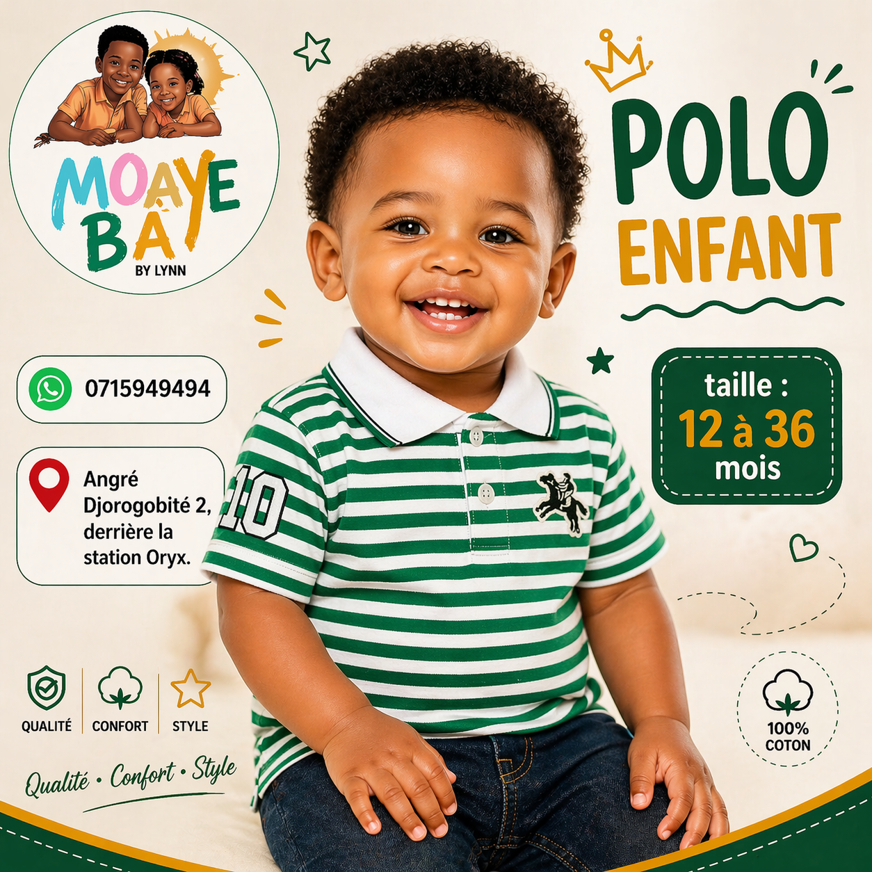 Polo Rayé Garçon avec Logo Brodé