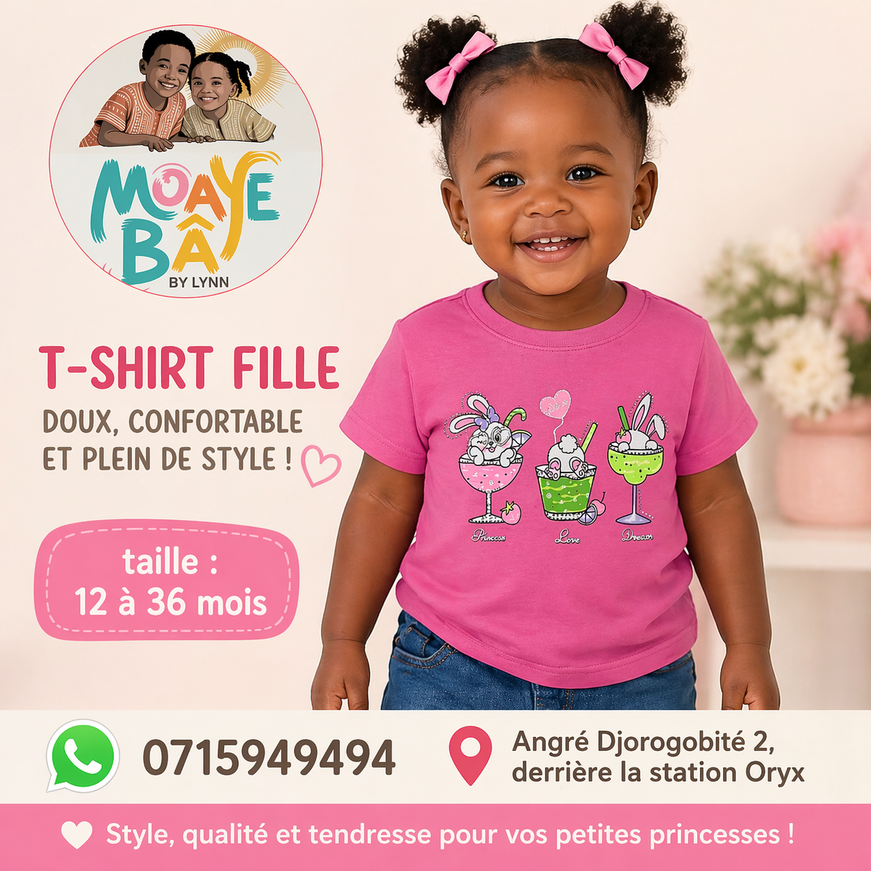 T-shirt Rose Lapins Mignons - Fille