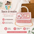 Mini Sac à Main Perles Rose avec Fleur - Accessoire Enfant Élégant