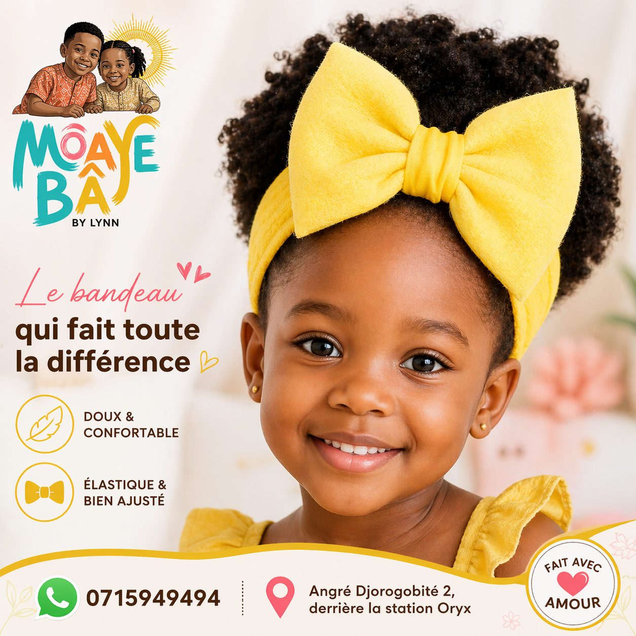Bandeau Nœud Fille – Doux, Élastique & Bien Ajusté