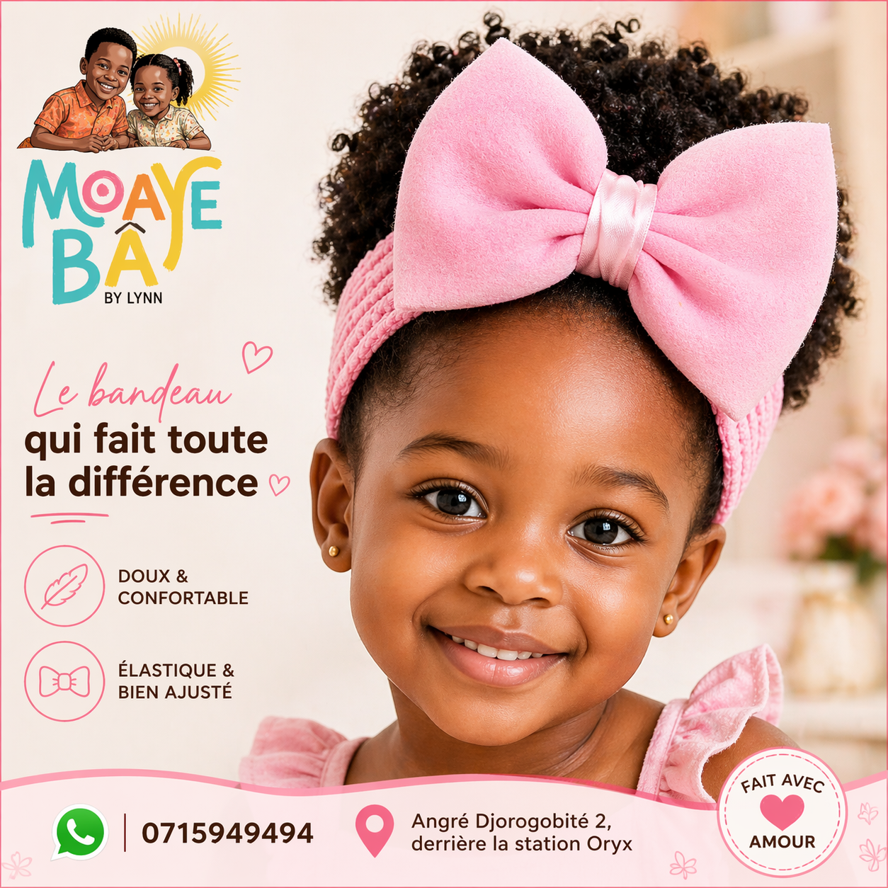 Bandeau Nœud Fille – Doux, Élastique & Bien Ajusté