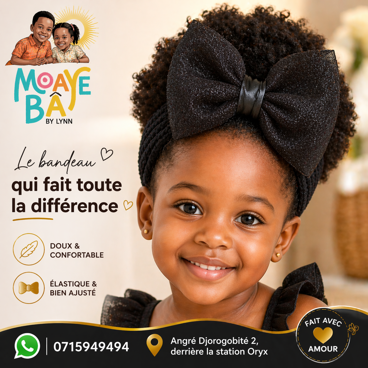 Bandeau Nœud Fille – Doux, Élastique & Bien Ajusté