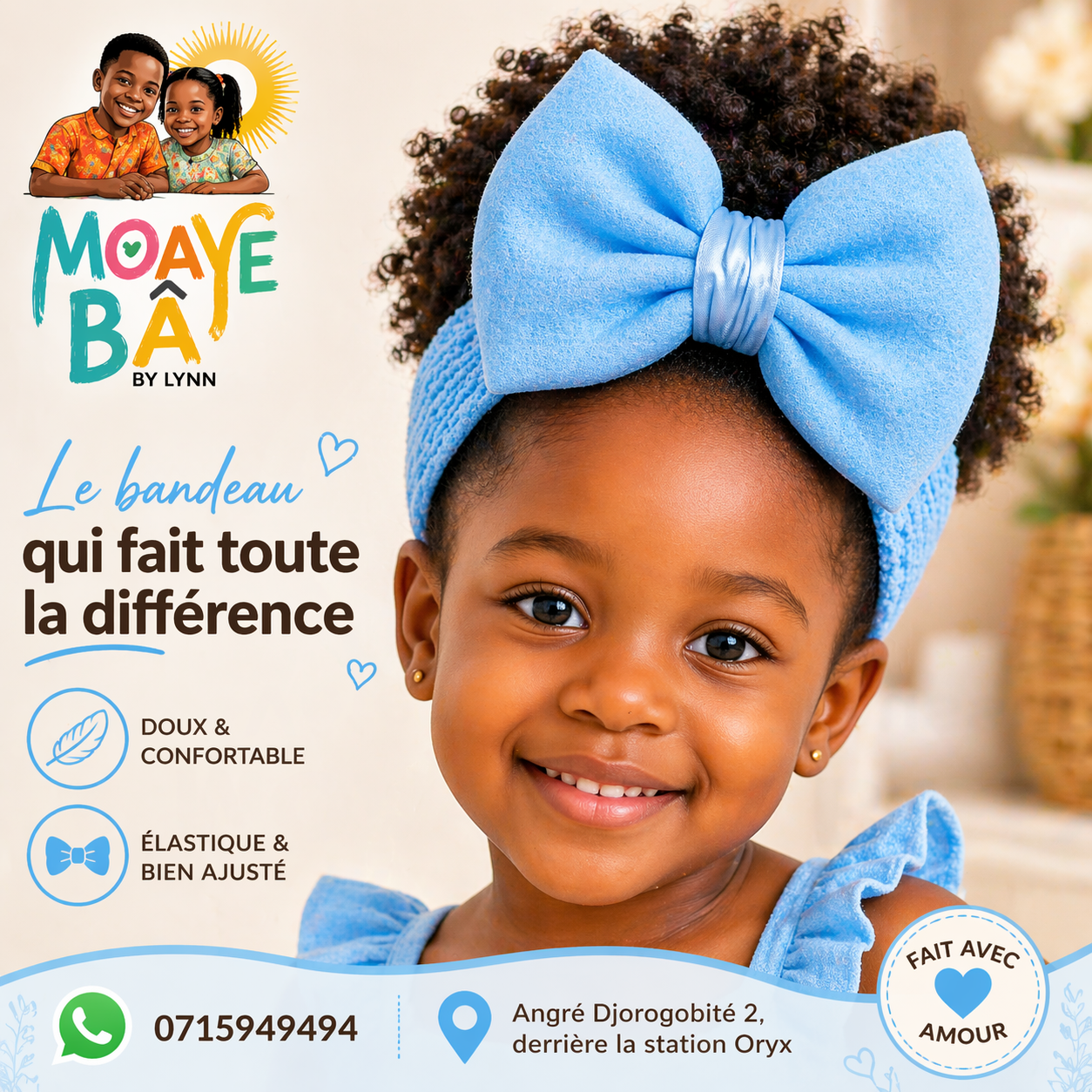 Bandeau Nœud Fille – Doux, Élastique & Bien Ajusté