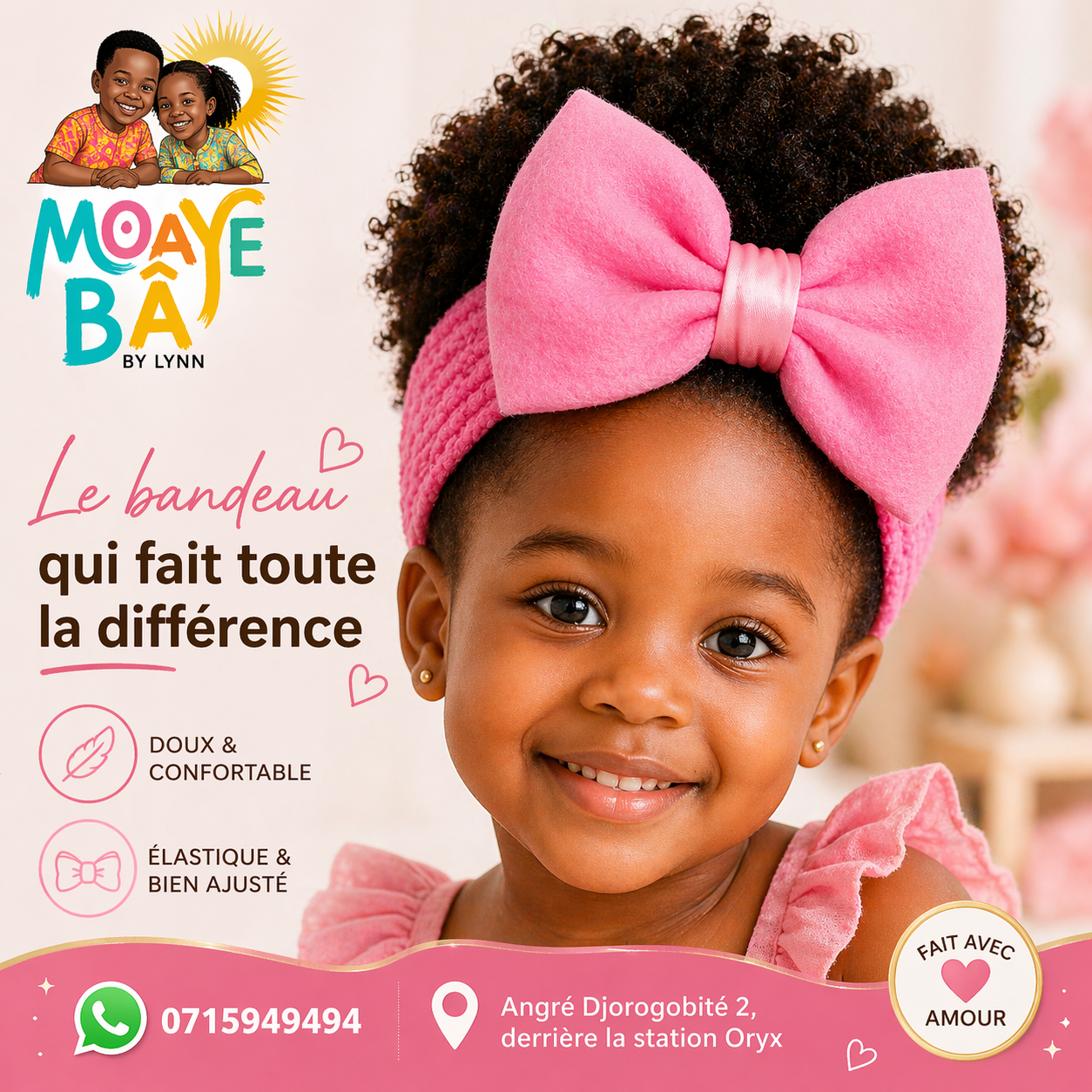 Bandeau Nœud Fille – Doux, Élastique & Bien Ajusté