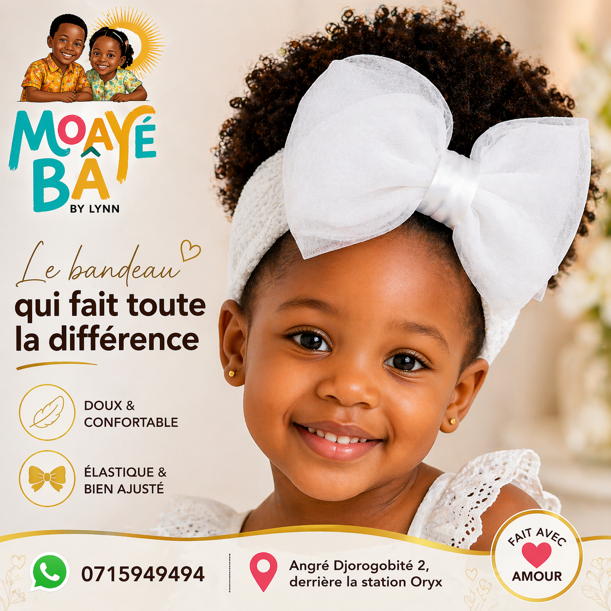 Bandeau Nœud Fille – Doux, Élastique & Bien Ajusté