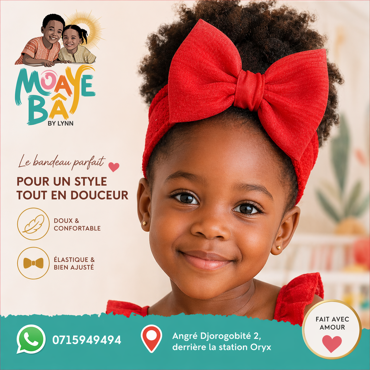 Bandeau Nœud Fille – Doux, Élastique & Bien Ajusté