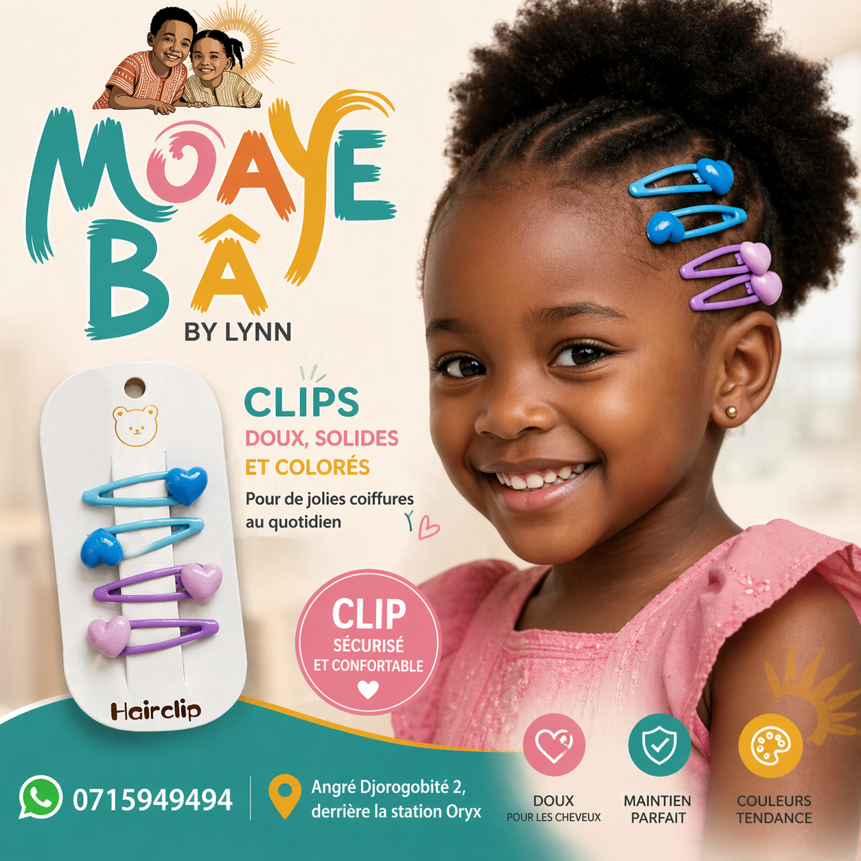 Clips Cheveux Enfant – Doux, Solides & Colorés | MOAYÉ BÂ