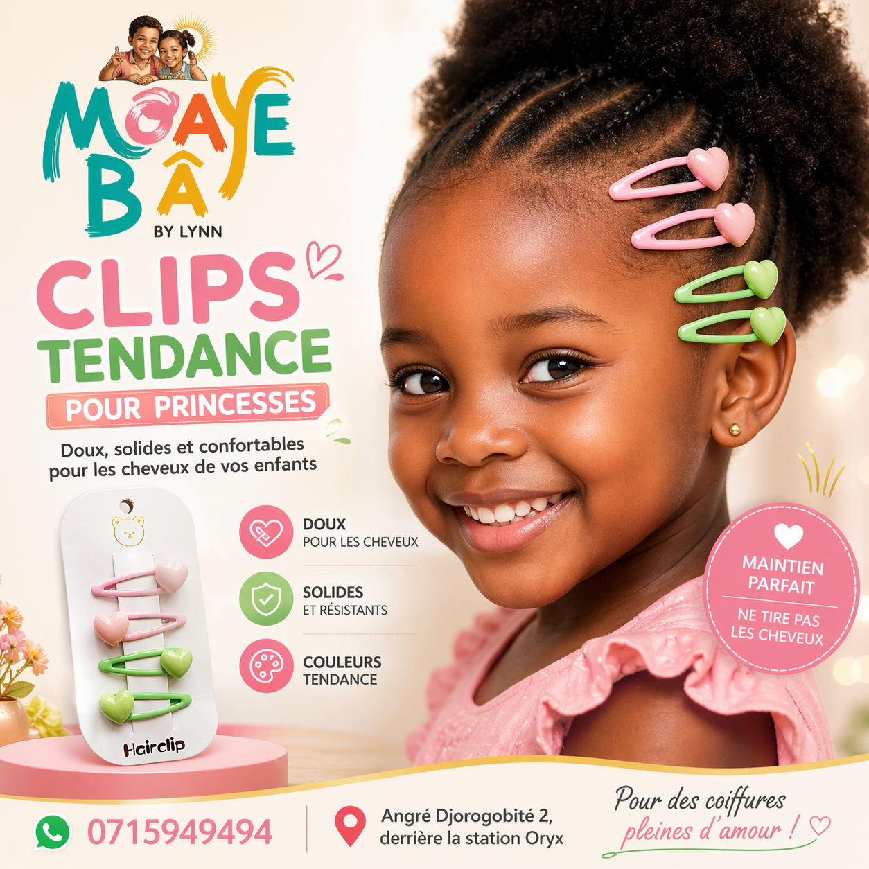 Clips Cheveux Enfant – Doux, Solides & Colorés | MOAYÉ BÂ