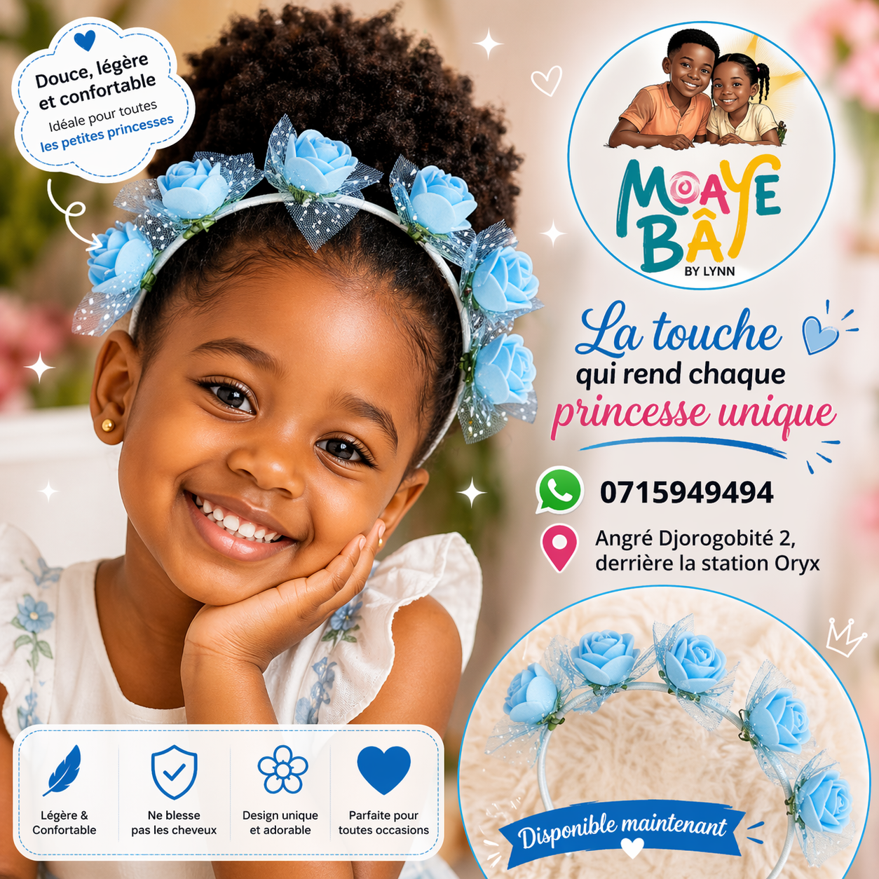 Serre-tête Fleurs Roses – Accessoire Cheveux Fille | MOAYÉ BÂ
