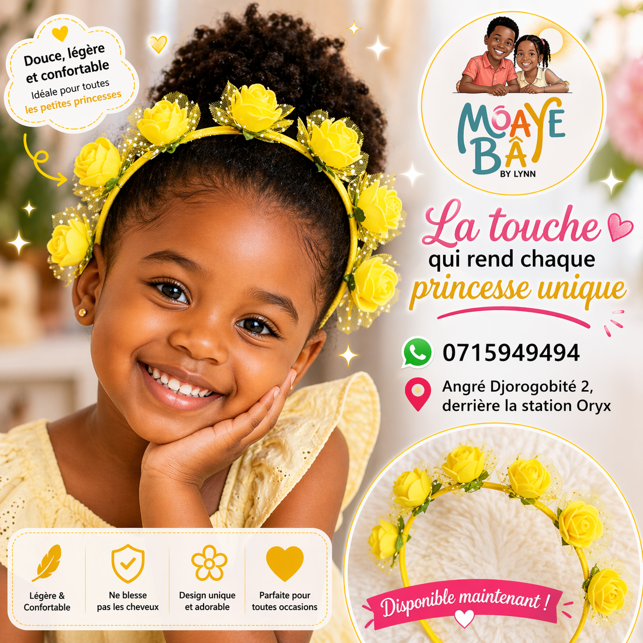 Serre-tête Fleurs Roses – Accessoire Cheveux Fille | MOAYÉ BÂ