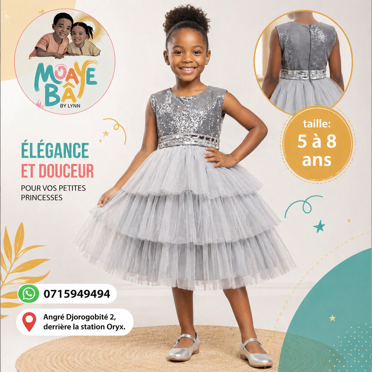 Robe de Cérémonie Paillettes & Tulle Multicouches – Fille 5 à 8 ans