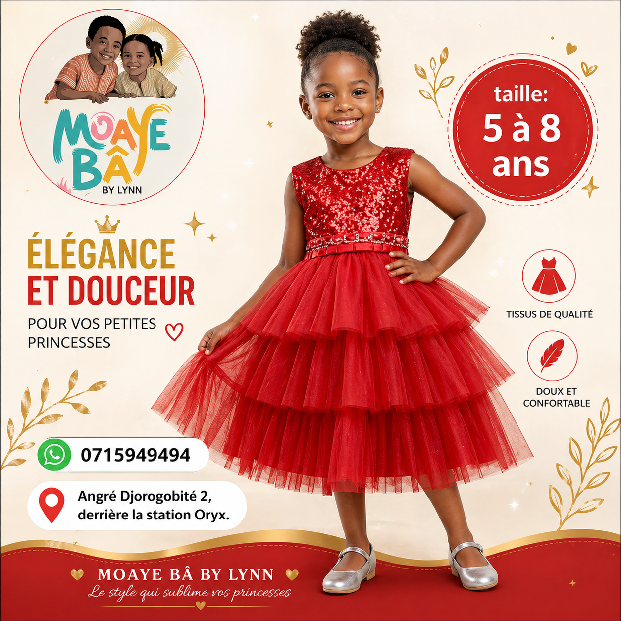 Robe de Cérémonie Paillettes & Tulle Multicouches – Fille 5 à 8 ans