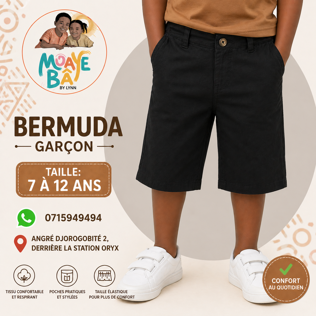 Bermuda Garçon – Coupe Élégante | 7 à 12 ans