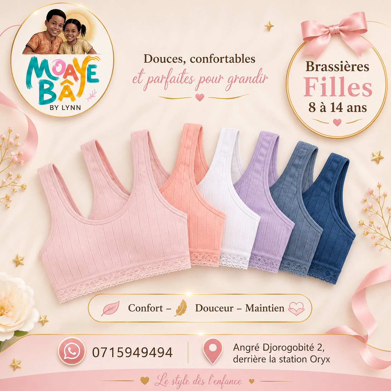 Lot de 2 brassières filles couleurs mixtes – MOAYÉ BÂ by Lynn