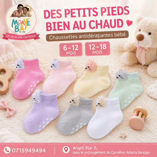 Lot de chaussettes antidérapantes pour bébé, 6 à 18 mois