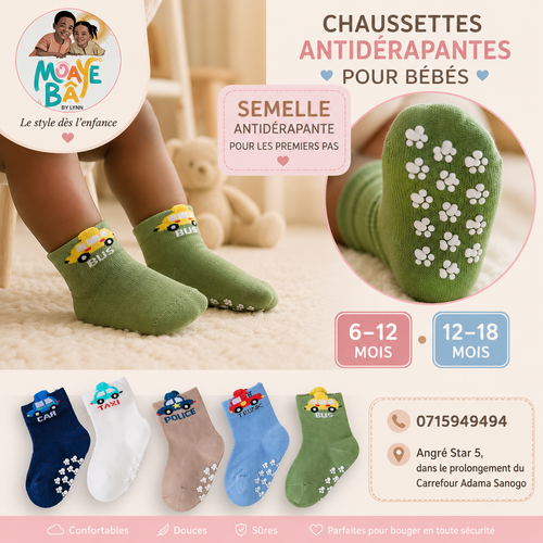 Chaussettes antidérapantes pour bébé, lot de 3 paires, tailles 6-12 mois et 12-18 mois