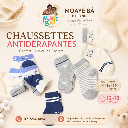 Chaussettes antidérapantes bébé MOAYÉ BÂ by Lynn, tailles 6-12 et 12-18 mois