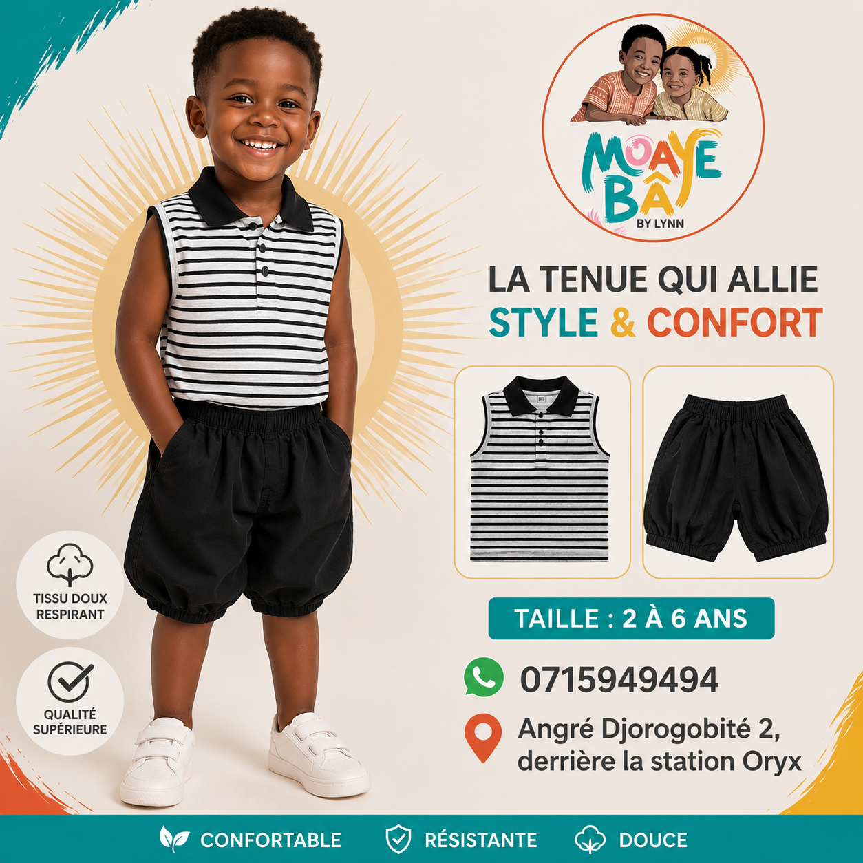 Ensemble Polo Rayé & Short Bouffant Garçon – Style & Confort