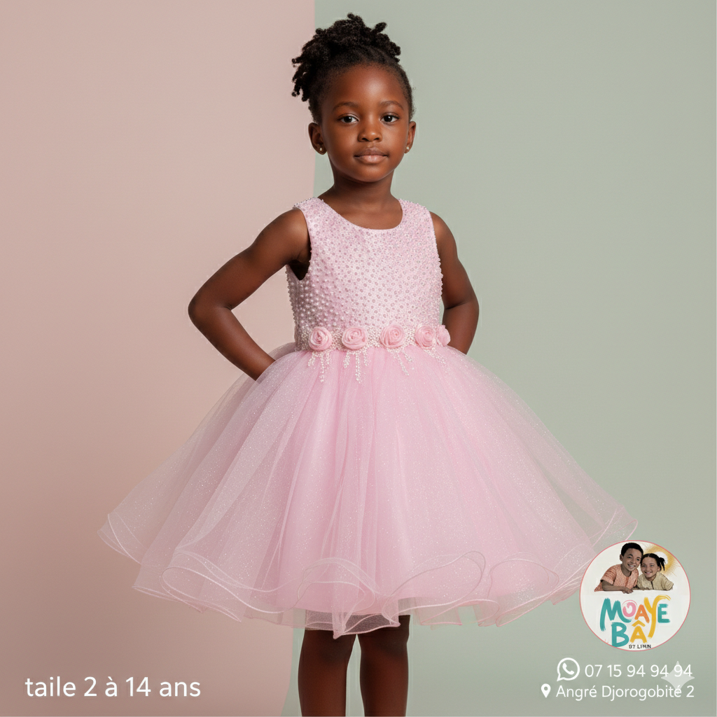 Robe de Cérémonie Fille Perlée - Tulle et Perles