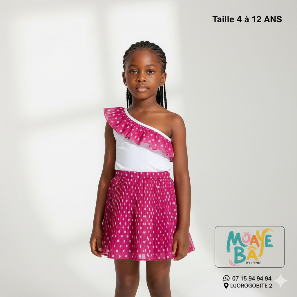 Ensemble Fille à Pois - Haut Asymétrique et Jupe (4-12 ans)