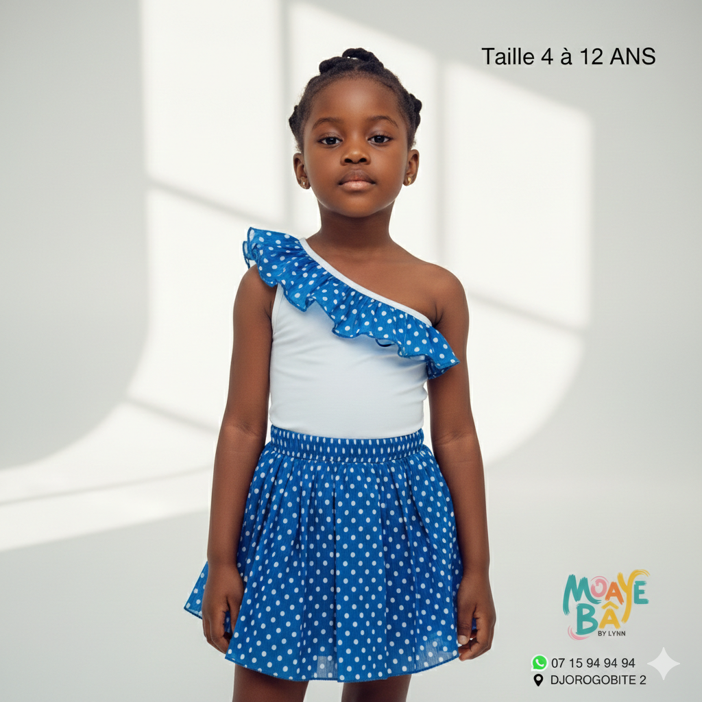 Ensemble Fille à Pois - Haut Asymétrique et Jupe (4-12 ans)