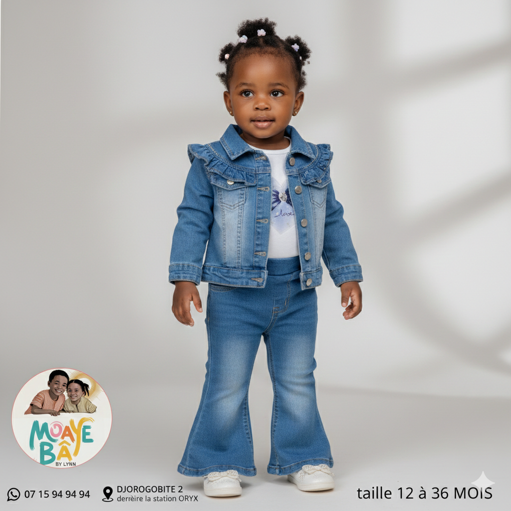 Ensemble Jean Évasé Fille - Veste et Pantalon (12-36 mois)