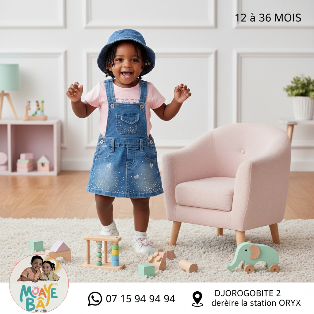 Ensemble Salopette en Jean et Bob - Fille 12-36 Mois