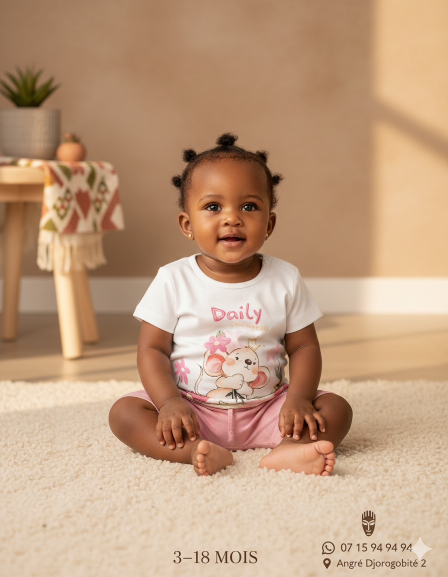 Ensemble Bébé Daily - T-shirt et Short Rose