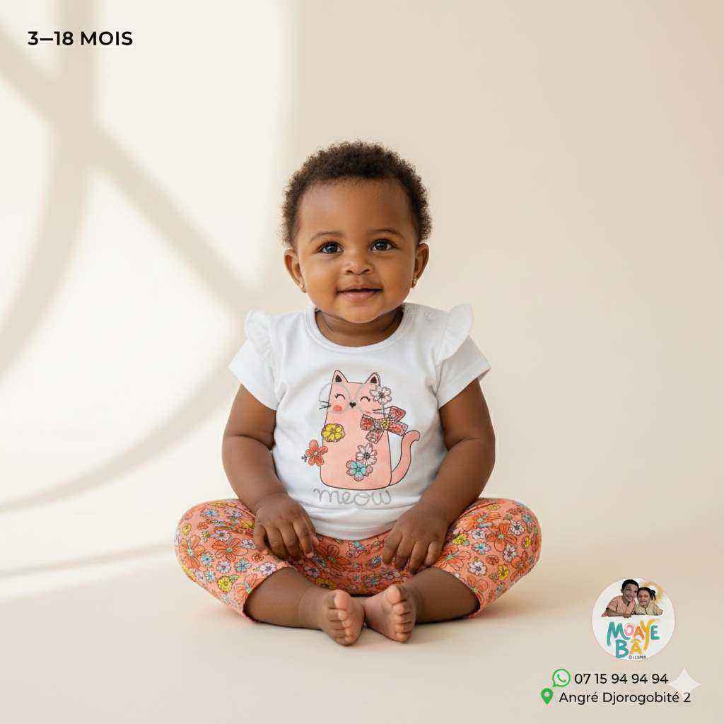 Ensemble Bébé Chat Fleuri 3-18 Mois