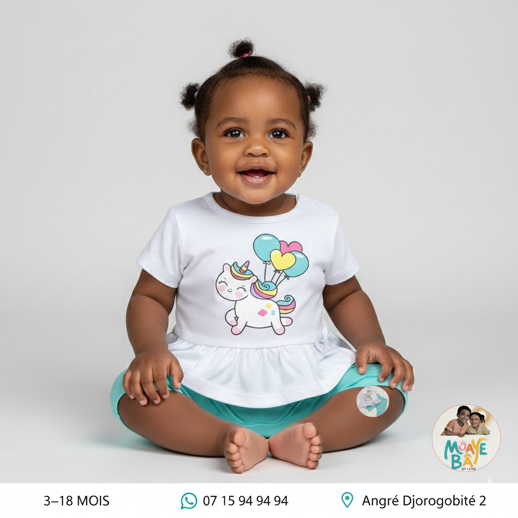 Ensemble Licorne Ballons - T-shirt à Volant et Short (3-18 mois)