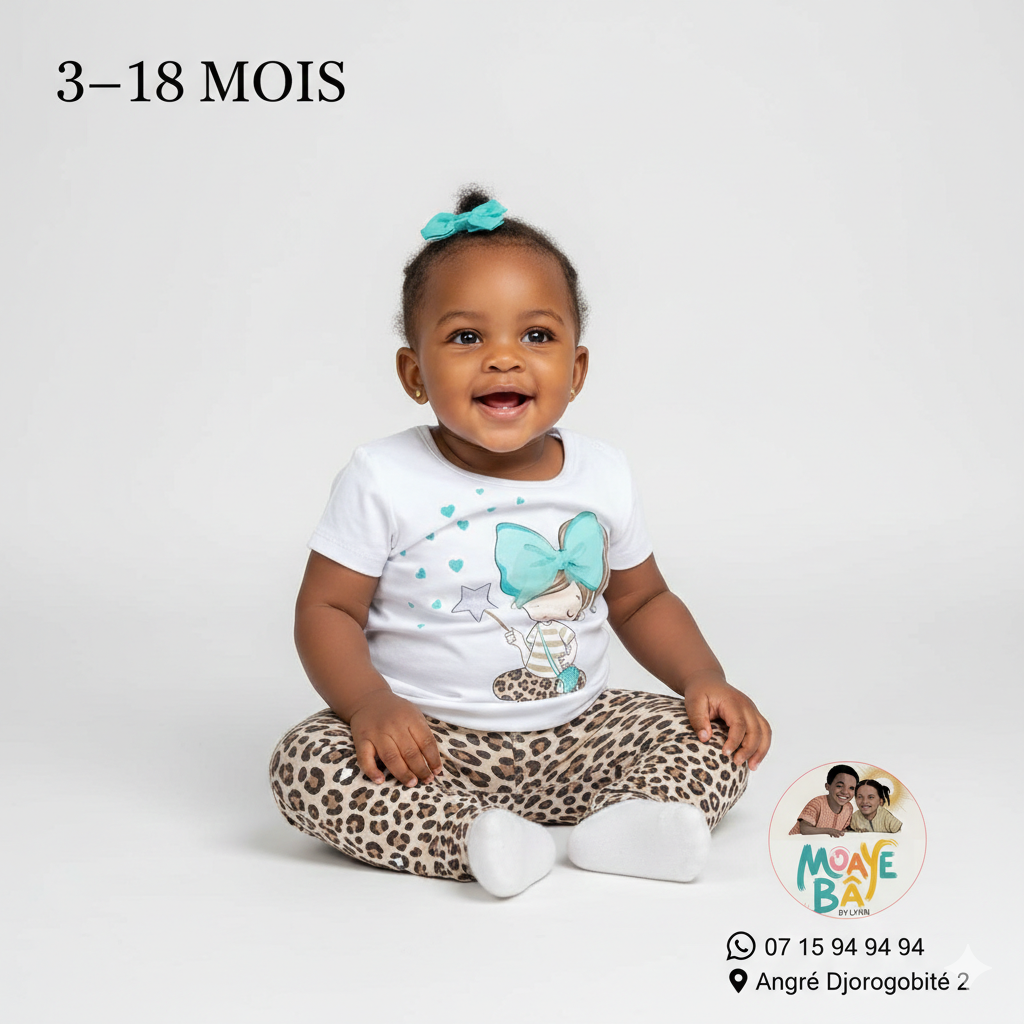 Ensemble Bébé Fille 3-18 Mois - T-shirt Nœud et Pantalon Léopard