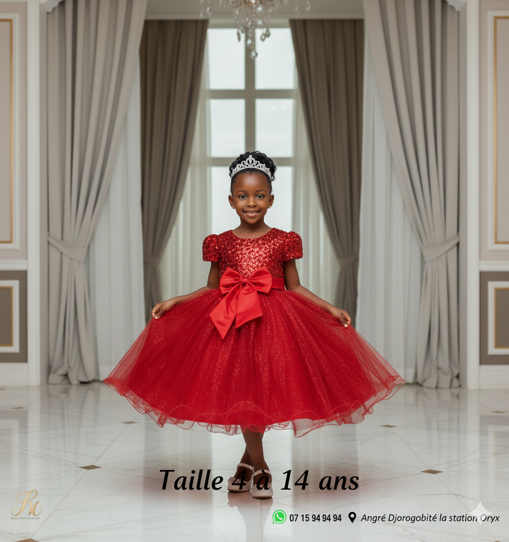 Robe de Cérémonie Fille Paillettes - Taille 4 à 14 ans