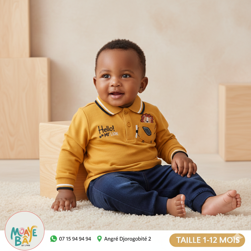 Ensemble garçon Polo Hello Mr Lion - Taille 1-12 Mois