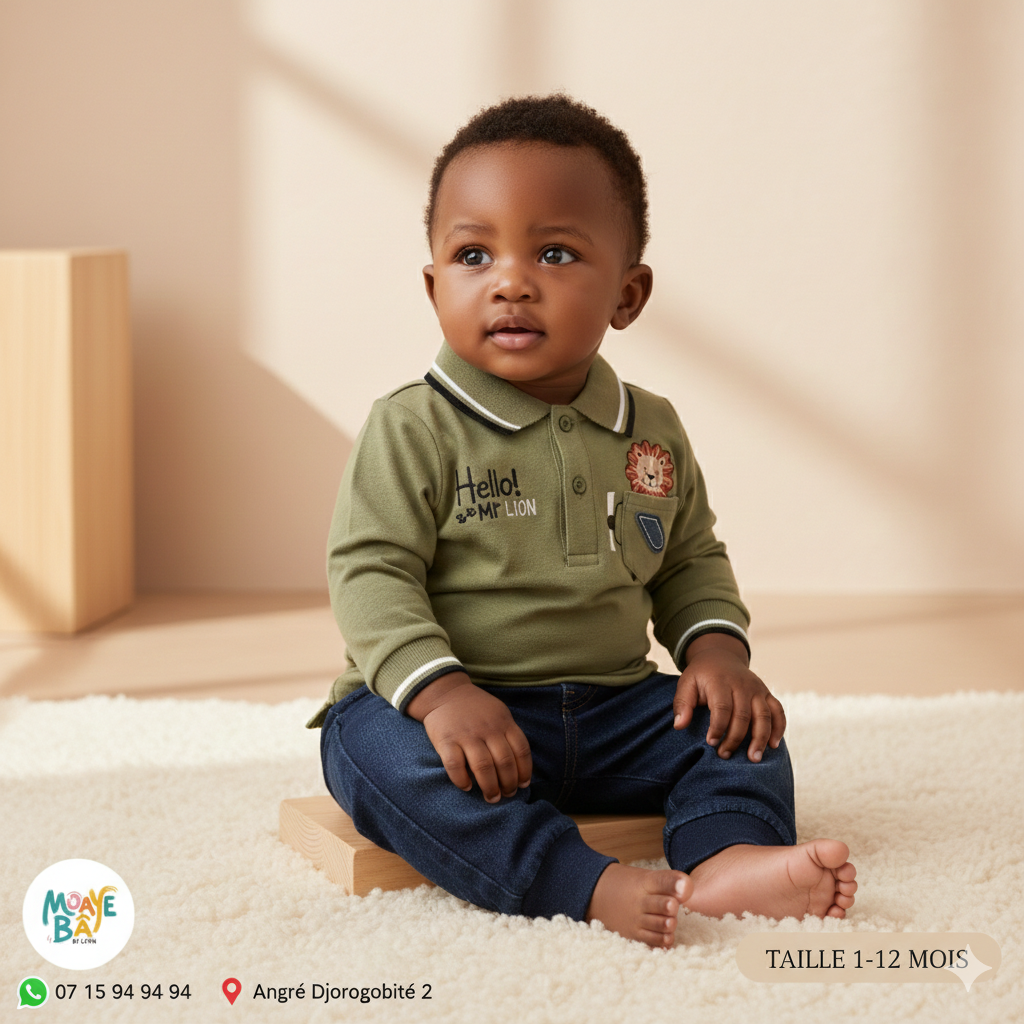 Ensemble garçon Polo Hello Mr Lion - Taille 1-12 Mois