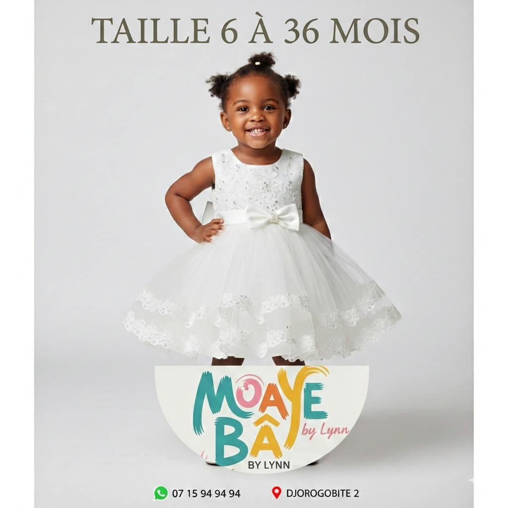 Robe de Cérémonie Blanche Bébé Fille – Tulle & Dentelle Fleurie