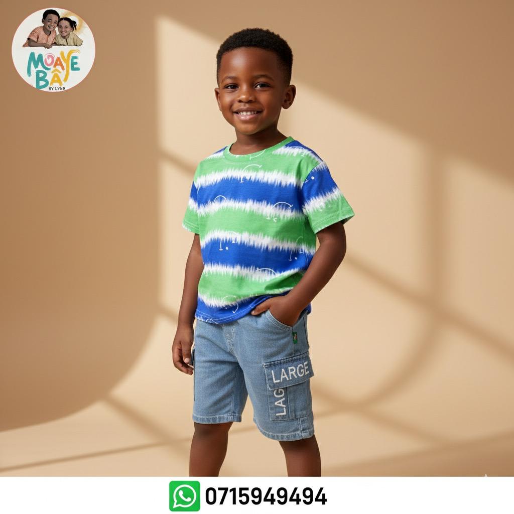 Ensemble Tie-Dye Garçon – T-shirt & Short Jean Cargo PROMOTION