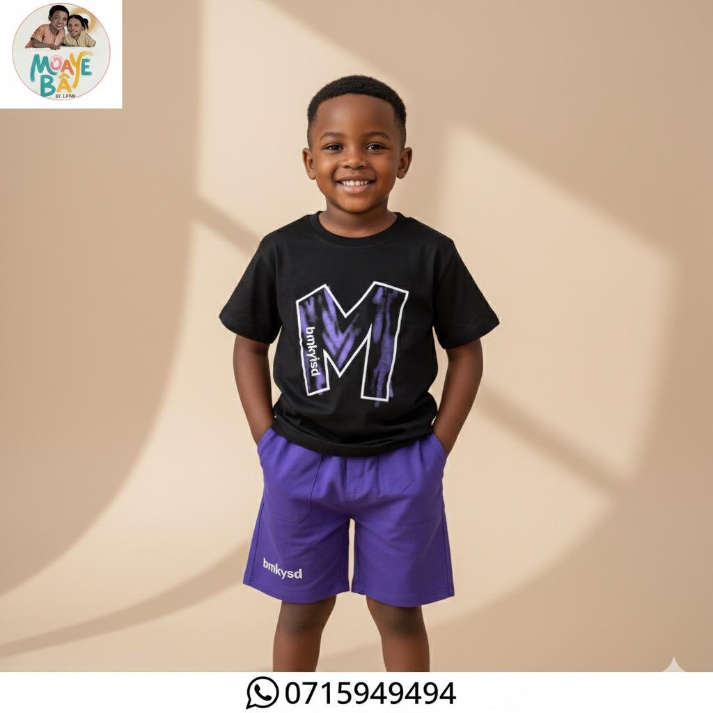 Ensemble T-shirt & Short Garçon – Noir & Violet PROMOTION