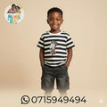 Ensemble Garçon – T-shirt Rayé Noir & Blanc + Short Cargo Jean (Promotion)