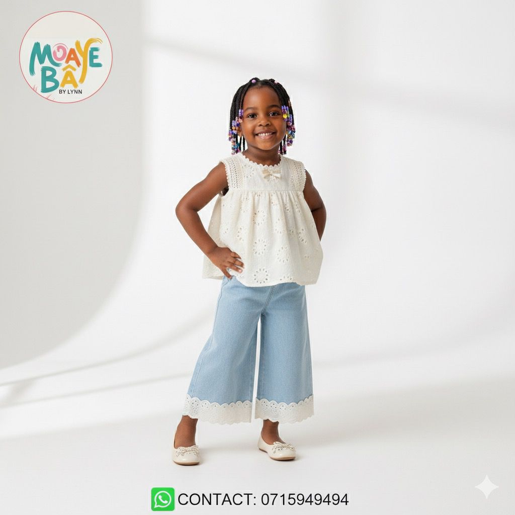 Ensemble Coton Brodé Fille – Top & Pantalon