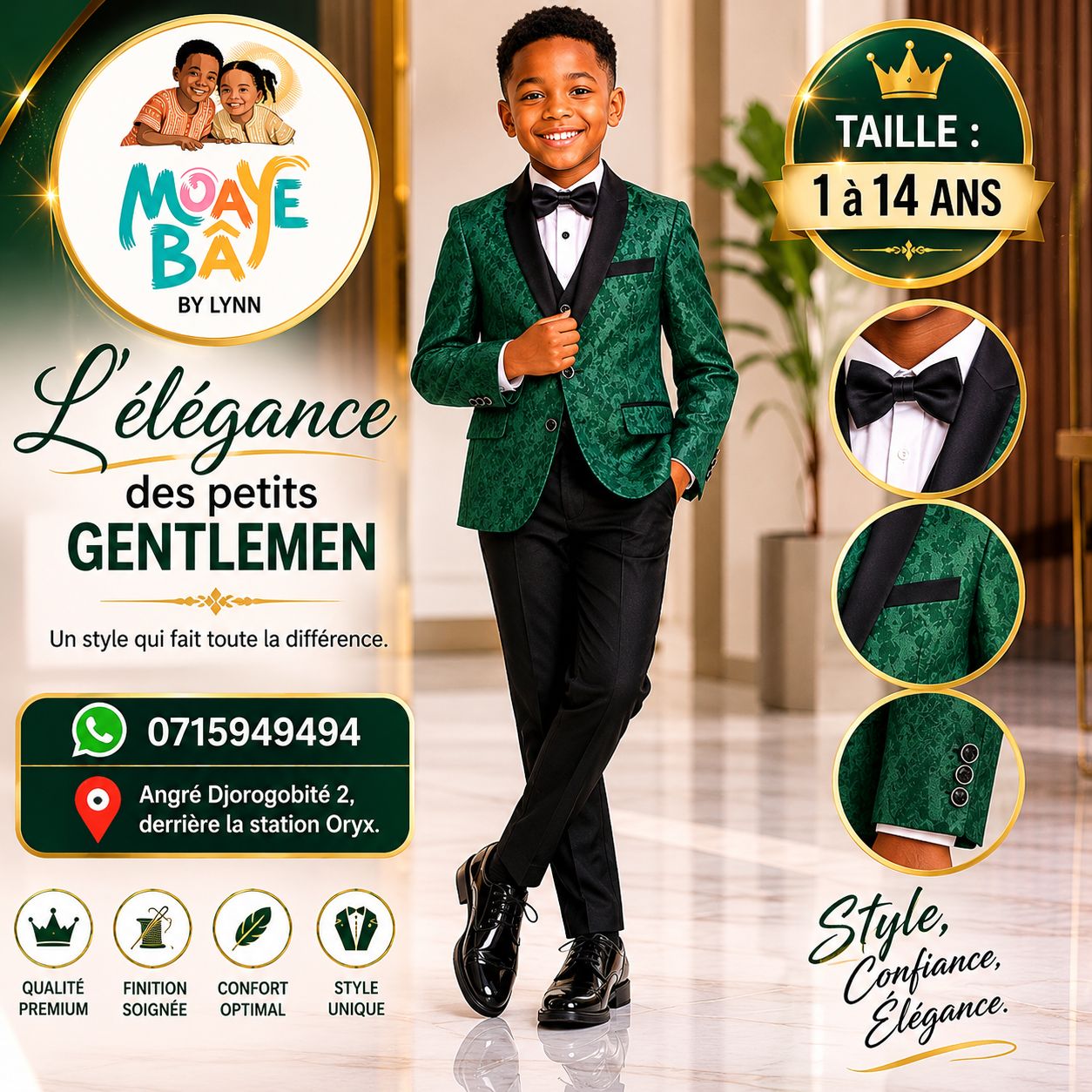 Costume Gentleman Jacquard Vert – Taille 1 à 14 ans | MOAYÉ BÂ by Lynn