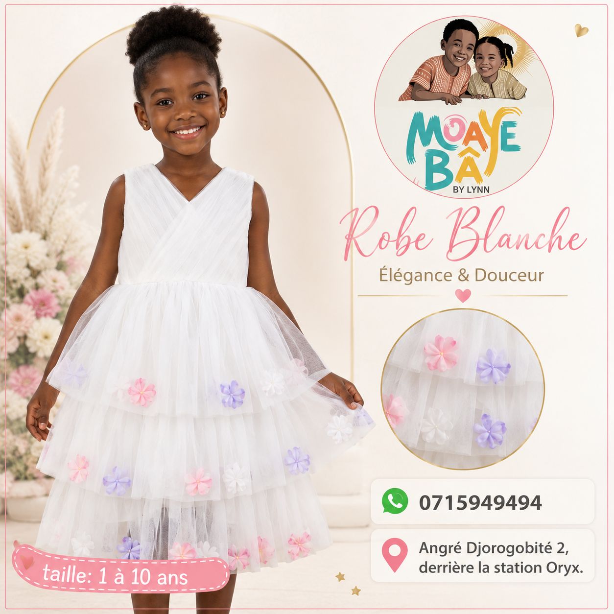 Robe de cérémonie Tulle à Fleurs – Élégance & Douceur
