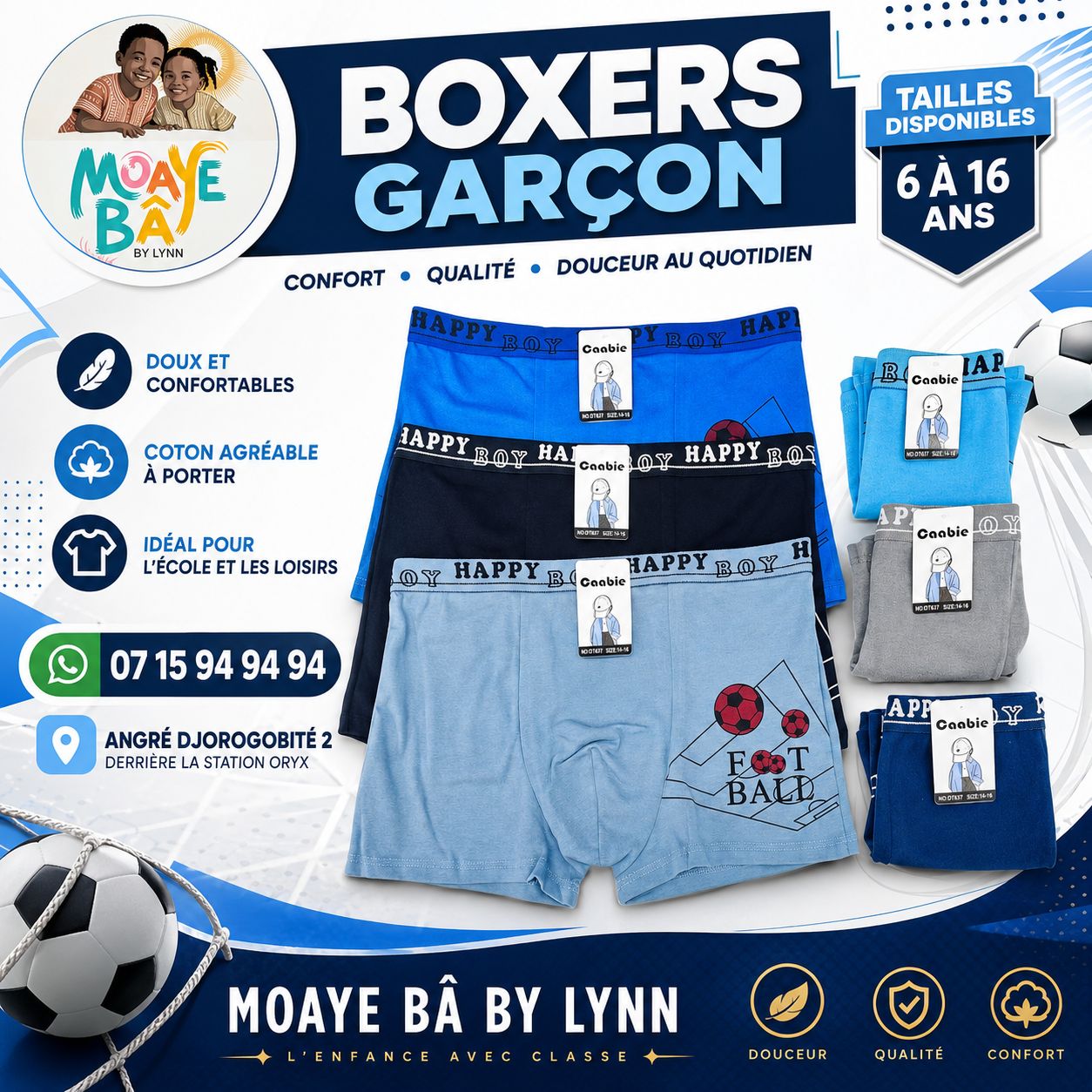 Boxers Garçon – Lot de 2 | 8 à 16 ans | MOAYÉ BÂ by Lynn