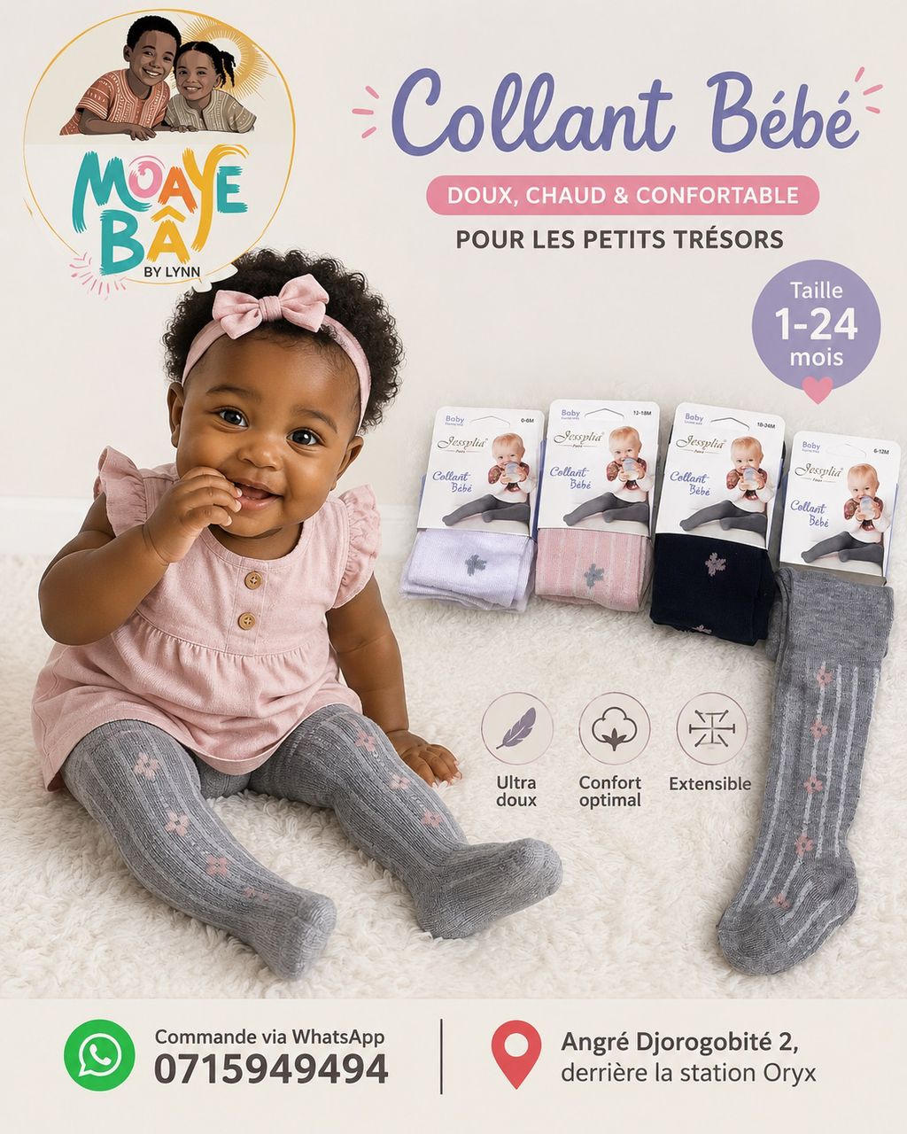 Collant Bébé – Lot de 2 | Ultra Doux & Extensible | 1-24 Mois