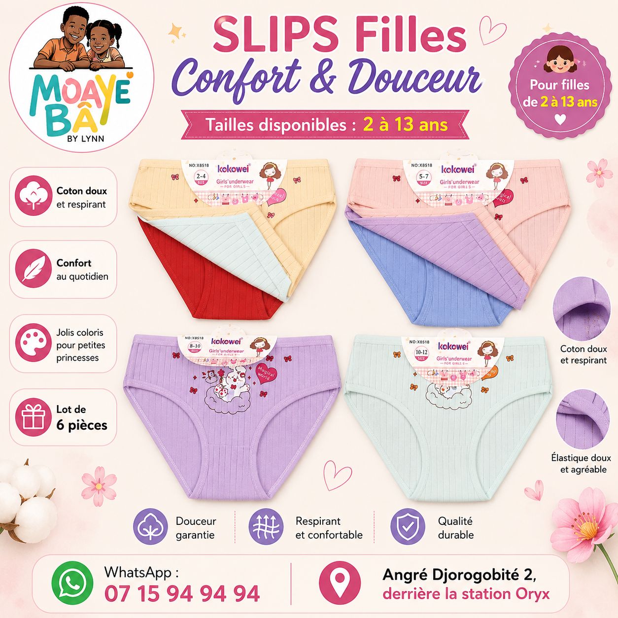 Slips Filles Confort & Douceur – Lot de 3 | 2 à 13 ans