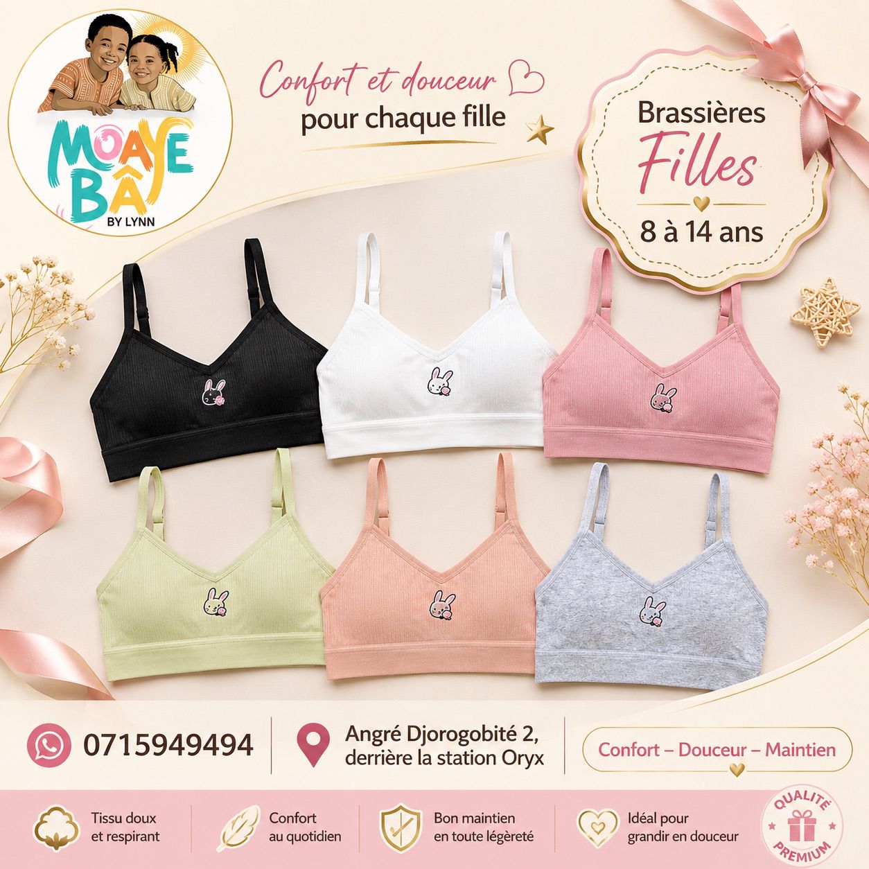 Lot de 2 Brassières Filles – 8 à 14 ans | MOAYÉ BÂ by Lynn